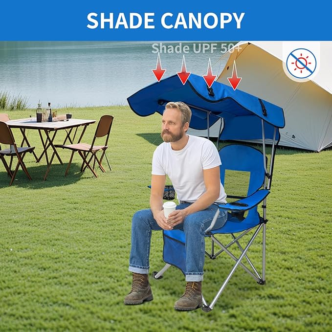 Portable Folding Camping Chair - Lightweight, Durable Outdoor Chair for Camping, Fishing, Beach, Lawn, and More - Comfortable Folding Chairs for Outside Activities (Blue)