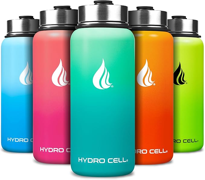 HYDRO CELL Stainless Steel Insulated Water Bottle with Straw - For Cold & Hot Drinks - Metal Vacuum Flask with Screw Cap and Modern Leakproof Sport Thermos for Adults (Mint/Green 32oz)