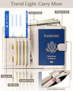 Slohif Passport Wallet Holder Cover for Travel - Women Men RFID Blocking Passport Book Protector for Boarding Pass Cards