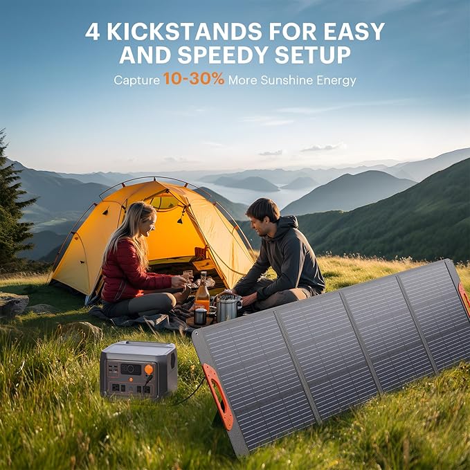 200 Watt Portable Solar Panel for Power Station,RV Essentials,200W 20V Foldable Solar Charger with Solar Cable,23.5% High Efficiency IP67 Waterproof 4 Kickstands for Camping RV Road Trip