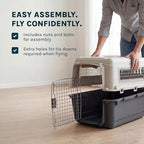 SportPet Airline Compliant Small 24" Travel Dog Kennel - Durable Plastic Airline Pet Carrier (No Wheels) & Food Bowls, Collapsible Indoor/Outdoor Dog Kennel, Dogs up to 21" L & 13" H - Dark Gray