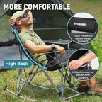 FUNDANGO Rocking Camping Chair, 2 Pack High Mesh Back Portable Folding Camp Chairs with Pillows, Cup Holder and Carry Bag for Lawn Patio Garden Outdoor Supports 300 Lbs (Black/Grey)