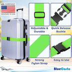 Luggage Straps for Suitcases - TSA Approved - Green, 4 PK - Premium Nylon Belts for Suitcase, Briefcase & Travel Bag - Adjustable Strap Length 46" - 78"