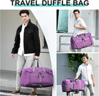 Dimayar 40L Travel Duffle Bag for Men Women - Foldable Duffel Bag with Shoes Compartment - Overnight Bags Waterproof & Tear Resistant(Purple)