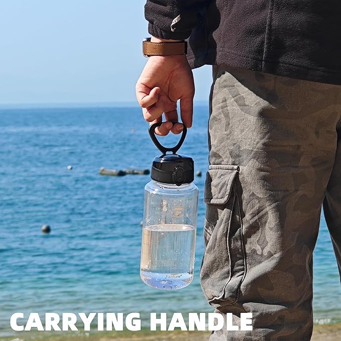 Fanhaw 32 Oz Clear Tritan Water Bottle with Chug Lid, BPA-free, Wide Mouth, Leak Proof - for Gym, Travel, Home, School, Office (Glow Green)