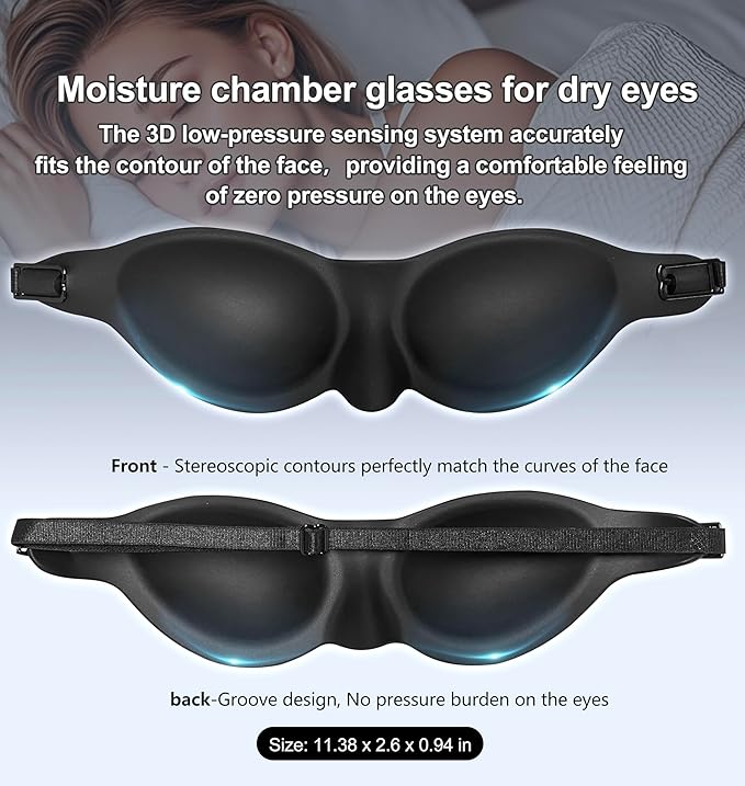 Moisture Chamber Glasses for Dry Eyes,3D Contoured Steep Eye Mask,Silicone Dry Eye Relief Goggles,Reusable Comfortable & Lightweight Sleep Mass(Black)