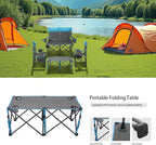Oversized High-Back Camping Chairs with Pillow, Dual Cup Holders & Cooler Bag - Heavy Duty Foldable Outdoor Chair for Adults4PC (1, BLUEGREY-4PC-SET)