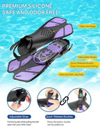 Snorkeling Gear for Adults Men Women,4 in 1 Snorkel Set with Panoramic View Diving Mask Anti-Fog Anti-Leak,Dry Top Snorkel,Fins and Travel Bag for Swimming,Snorkeling and Travel Diving