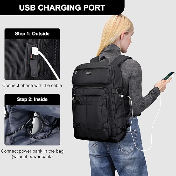 PIJUSHI Travel Backpack for Women Men Flight Aprroved Carry on Bag Large Casual Luggage Backpack Fit 16 inch Laptop(PE050 Black)