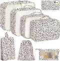 KPX 8 Set Packing Cubes for Travel, Luggage Packing Organizers Accessories Large Toiletries Bag for Clothes Shoes Cosmetics (Leopard)