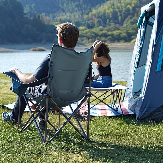 Timber Ridge 550 LBS Oversized Folding Camping Chair for Adults, Heavy Duty Outdoor Chair with Cup Holder Side Pocket for Camp, Lawn, Picnic, Navy-Upgrade