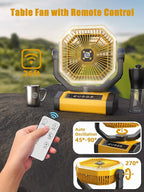Orteen Rechargeable 9-Inch Portable Table Fan, 20000mAh Battery Powered Camping Fan with Auto Oscillation, Remote Control, LED Light, Hook - 20000mAh-Yellow