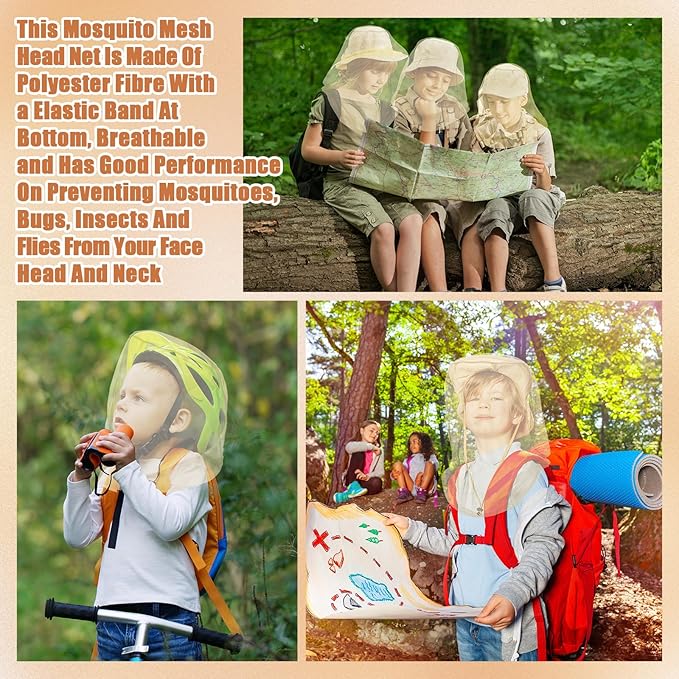 Hestya 2 Pack Mosquito Head Mesh Net Midge Insects Bugs Head Face Net Protecting for Outdoor Hiking Camping Climbing Walking(Beige)