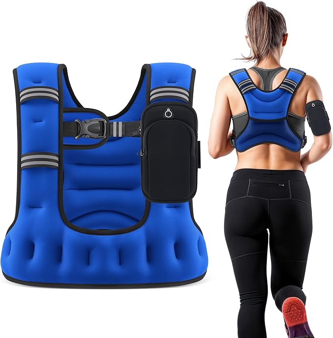 ZELUS Weighted Vest for Women Men, 6/8/12/16/20lb Weight Vest with Arm Pouch Reflective Strips, U-Shaped Rucking Vest for Strength Training Muscle Building, Walking Running Vest for Fitness