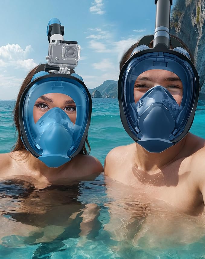 Zenoplige Full Face Snorkel Mask Adults,Dry-Top Snorkeling Gear with Camera Mount,Foldable 180-Degree Panoramic Scuba Mask for Snorkeling Diving Swimming Travel,Snorkel Mask Anti-Fog & Anti-Leak