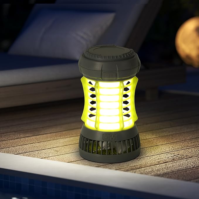 GREEN MORE Portable Camping Lantern with Cooling Fan - 18650 Battery Required (NOT Included), 6 Light Modes Camping Light Lightweight, for Power Outages Fishing Hurricane Emergency, Green