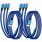 USB C Multi Charging Cable, 2Pack 5FT Multiple Charger Cord, 3 in 1 Universal Charger Cable with Type-C/Micro USB and IP Port, Compatible with Most Cell Phones-Blue