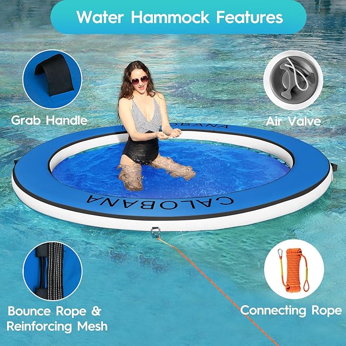 Round Floating Ring Inflatable Water Hammock Heavy Duty River Floats Lake Raft for Adults Tanning Pool Lounger Float Island Platform Pad Mat for Party