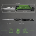 ALBATROSS 7-in-1 Damascus Folding Knife - Glass Breaker/Seatbelt Cutter/Flashlight/Fire Starter, Military Rescue Tool with Carrying Bag - FK01-DA-GN (Green)