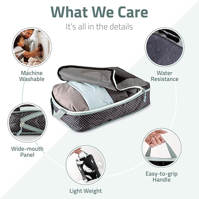 Set of 8 compression packing cubes for travel accessories- Expandable bags for clothing, toiletry, backpacks, organizing essentials (Black & Grey)