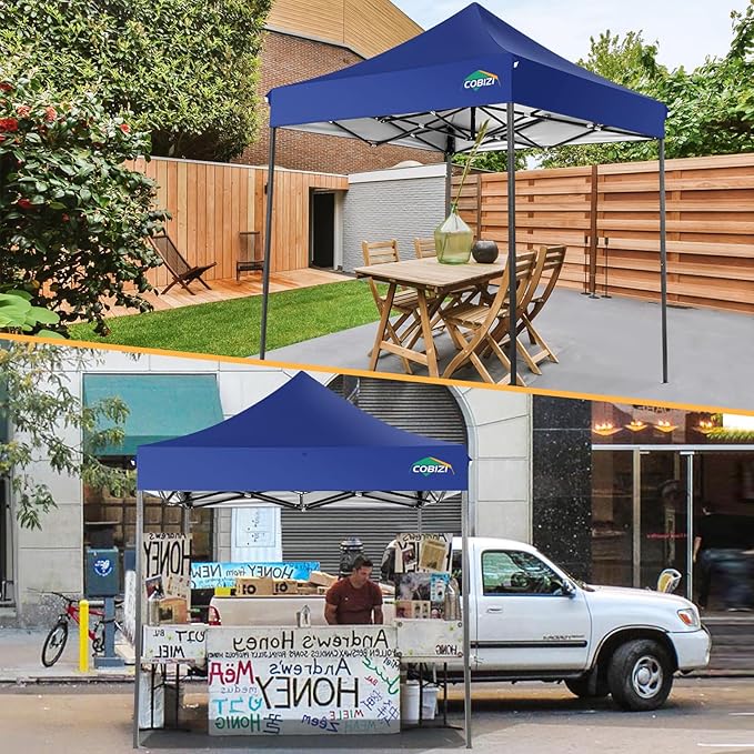 COBIZI 6.6x6.6 Pop Up Canopy Without Sidewall,Heavy Duty Canopy UPF 50+ All Season Wind Waterproof Commercial Outdoor Party Tents for Parties Canopy Gazebo with Storage Bag(6.6 x 6.6 ft Dark Blue)