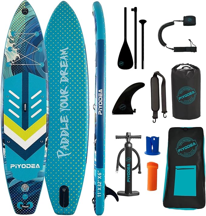 Paddle Boards for Adults, 10'6"/11"/11'6" Inflatable Paddle Board, Super Non Slip Eva, Stand Up Paddle Board with Removable Fins, Adjustable Paddle, Pump, Shoulder Strap, Leash, Standing Boat