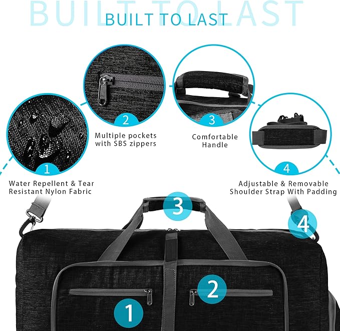 Vomgomfom Travel Duffle Bag for Men,65L 85L 115L Foldable Travel Duffel Bag with Shoes Compartment Overnight Bag for Men Women