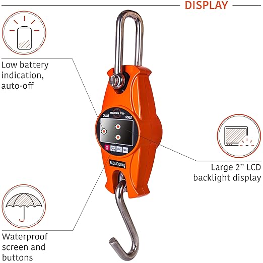 Digital Hanging Scale 660 LB 300 KG Cast Aluminum Case - Professional Heavy Duty Waterproof Fish Scale - Portable Durable Crane Scale for Luggage Weight Suitcase Hunting Farm Bow Fishing Scale