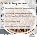 MOUNTAIN ESSENTIALS Freeze-Dried Pork Sausage Crumble – Fully Cooked & Ready to Eat | Traditional Flavor | Premium Quality Everyday Meals, Camping & Emergency Survival Food | 10 Servings | Made in USA | 7-Year Shelf Life