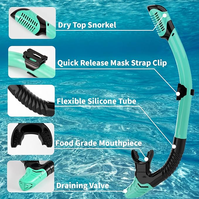 Snorkeling Gear for Adults, JRing Snorkel Mask Set with 180 Degree Tempered Glass Anti Fog Goggles Scuba Dry Top Snorkel for Swimming, Scuba Diving Mask for Men Women