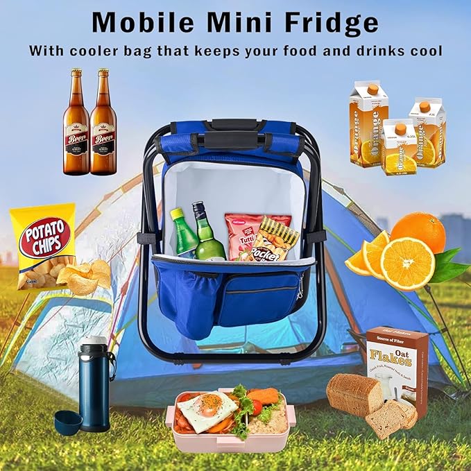 Kikerike Backpack Stool Cooler Chair Heavy Duty 400 LBS Max Load Portable Lightweight Stool Backpack Folding Fishing Cooler Seat for Camping Hunting Fishing - Dark Blue