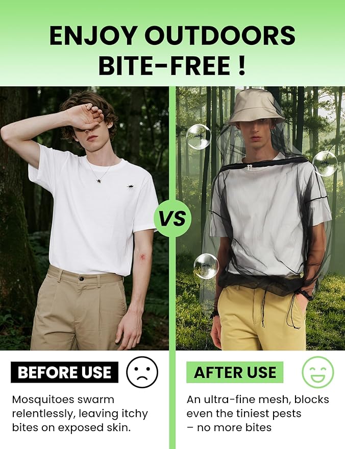 HENNCHEE Mosquito Suits for Adult, Mesh Net Bug Hooded Jacket Pant, Outdoor Full Body Protection Mosquito Proof Clothing