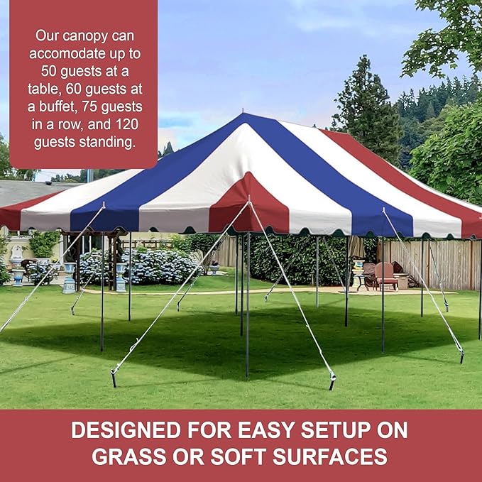 Party Tents Direct 20'x30' Weekender Canopy Pole Tent - Easy Up Canopy Tent with 120 Person Capacity - Outdoor Canopies for Parties, Weddings, & Events (Red White and Blue Top)