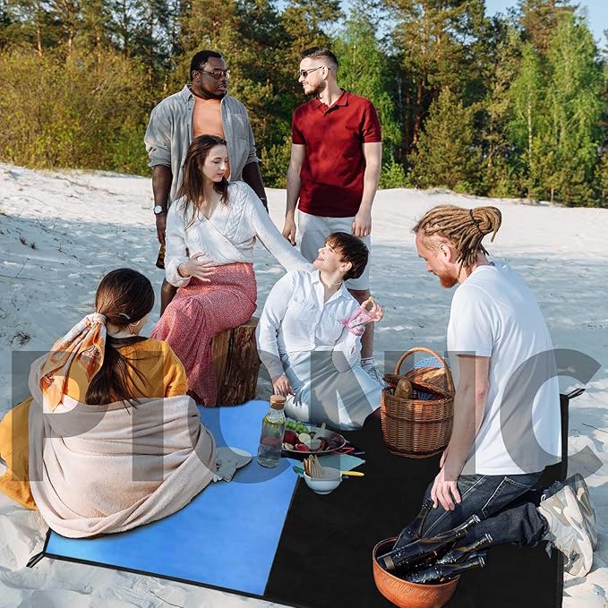 Frelaxy Pocket Picnic Blanket, Waterproof Sandproof Beach Mat, Compact Camping Tarp for Festivals, Hiking, Travel, Outdoor Recreation (Blue, 57'' x 71'')