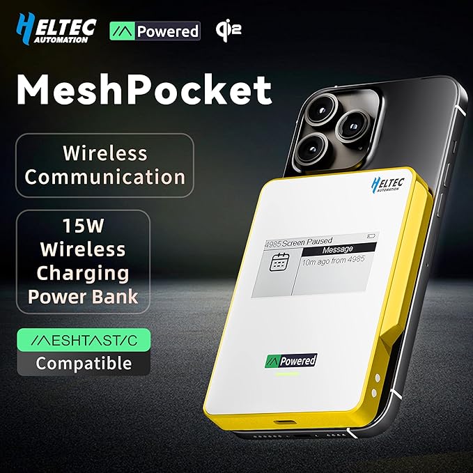 Heltec Meshtastic & LoRa Compatible Magnetic Power Bank with E-Ink Display nRF52840 and SX1262 Chips, Wireless Charging 10000mAh/5000mAh for Outdoor Emergency - MeshPocket Qi2