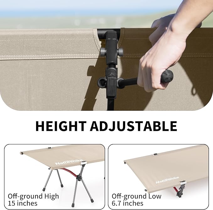 Naturehike ArmyWild Folding Camping Cot, Height Adjustable Ultralight Backpacking Cot, Portable Camping Bed for Camping Hiking Travel Home