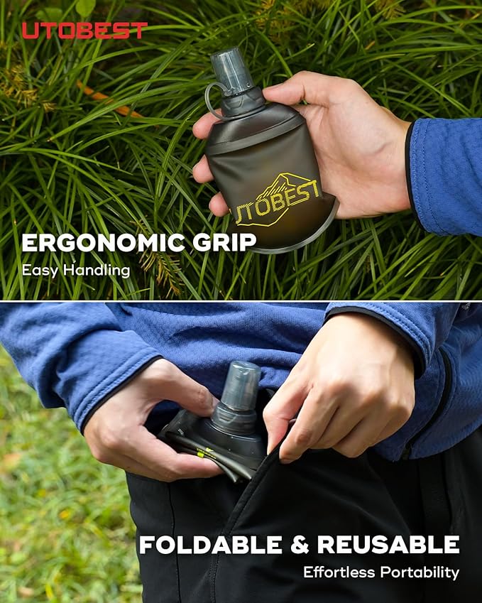 UTOBEST 150ml Soft Flask, 2 Pack Flexible TPU Hydration Water Bottle, Collapsible with 28mm Caliber for Running, Hiking, Cycling, Climbing, and Marathon Yellow