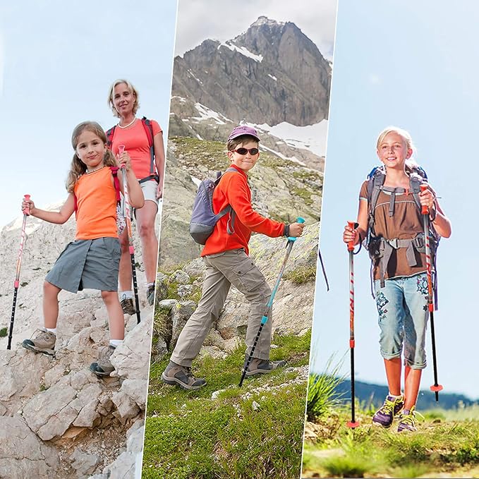Hiking Poles for Kids - Ultralight Nordic Walking Sticks - Telescopic Child Trekking Poles Collapsible 2 Pack