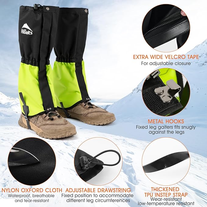 Waterproof Adjustable Leg Gaiters for Men and Women Snow Boot Gaiters for Hiking in Hunting Sand and Mud Mountain Climbing or Snowshoeing