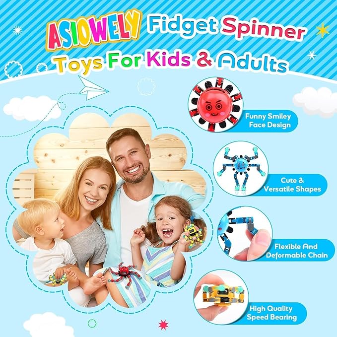 Transformable Fidget Spinner Toys for Kids and Adults,4 Pcs Sensory Toy for Boys Girl ADHD Stress Relief Toys,Fingertip Gyros Travel Toy Party Favors for Teens Birthdays Gifts Easter Present