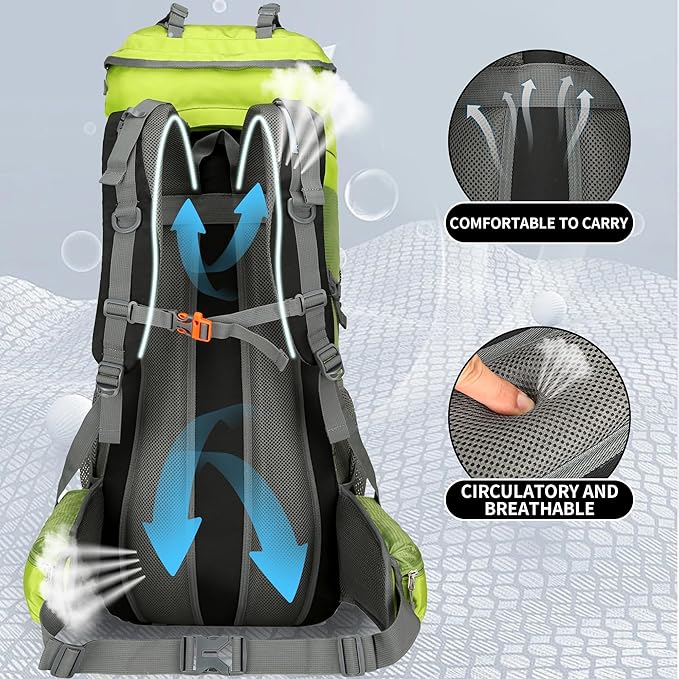 WintMing 75L Hiking Backpack with Rain Cover Waterproof Camping Backpack Shoes Warehouse for Men Women