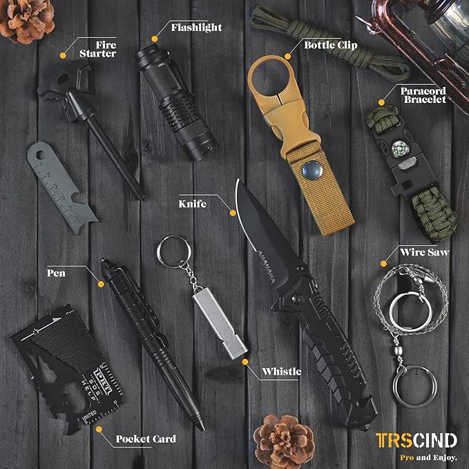 Gifts for Men Dad Husband - Christmas Stocking Stuffers, Birthday Gifts Idea for Him Boyfriend Man- Survival Kit 14 in 1, Survival Gear and Equipment, Fishing Hunting Camping Accessories, Cool Gadgets