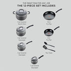 T-fal Ultimate Hard Anodized Nonstick Cookware Set 12 Piece, Oven Broiler Safe 400F, Lid Safe 350F, Kitchen Cooking Set w/Fry Pans, Saucepans, Dutch Oven, Pots and Pans, Dishwasher Safe, Black