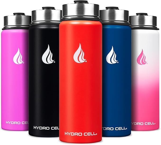 HYDRO CELL Stainless Steel Insulated Water Bottle with Straw - For Cold & Hot Drinks - Metal Vacuum Flask with Screw Cap and Modern Leakproof Sport Thermos for Adults (Mandarin 24oz)