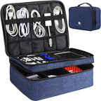 ORIENT FAMULAY Travel Electronics Organizer, Waterproof Cable Organizer Bag for Electronic Accessories Double Layer Large Shockproof Cable Storage Bag for Cord, Power Bank, Tablet(Up to iPad 11 inch) - Royal Blue