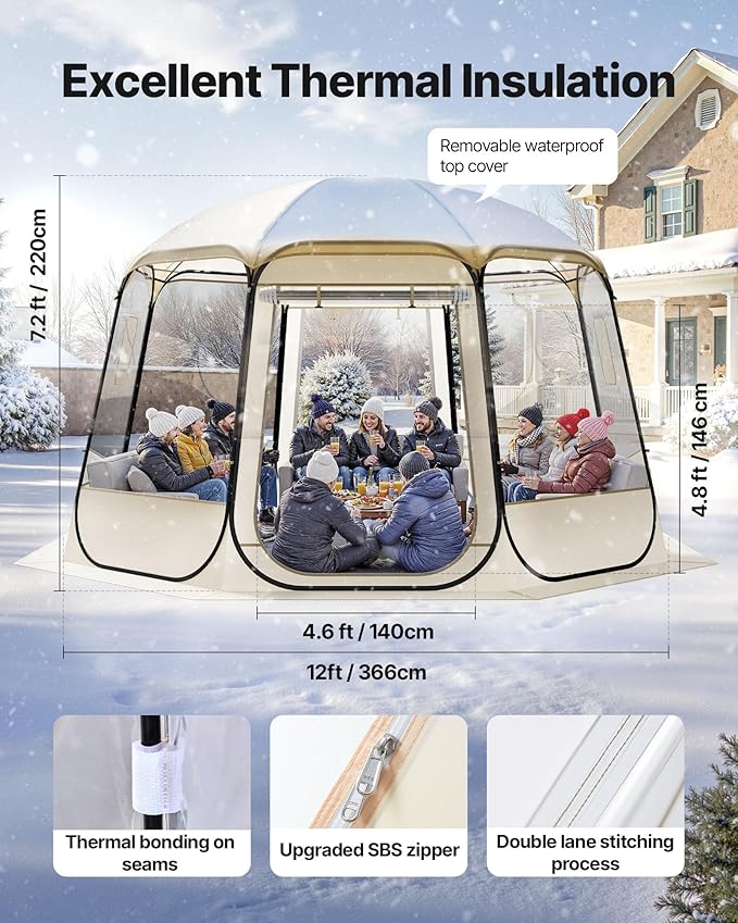 VEVOR Pop up Sports Tent, 8 Sizes Optional Clear Bubble Tent for 1-6 Person, Waterproof Outdoor Pod with Floor Mat & Top Cover, Garden Igloo Dome Tents Camping Shelter for Sports Watching