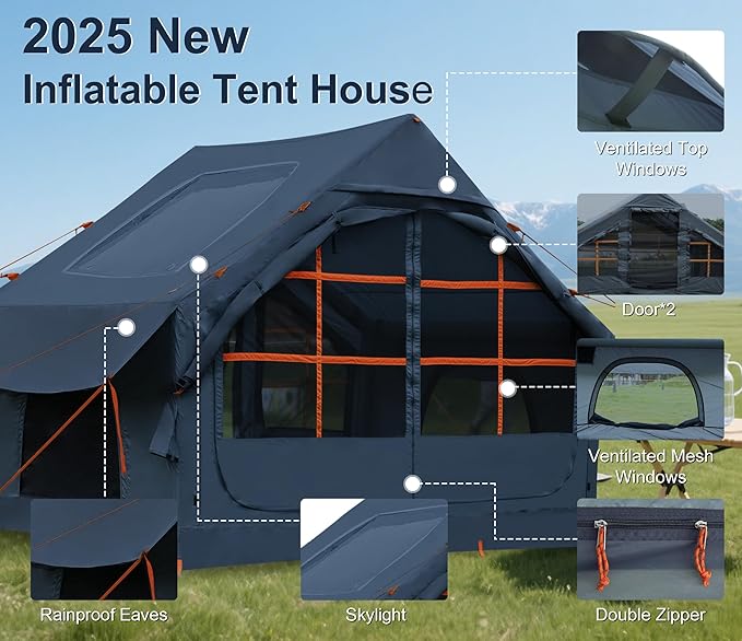 SHANQUAN Inflatable Tent with Pump,4-6 Person Instant Glamping Camping Tents House, Easy Setup Blow Up Family Tents for 4 Seasons Waterproof Inflatable Tent for Camping with Mesh Windows.