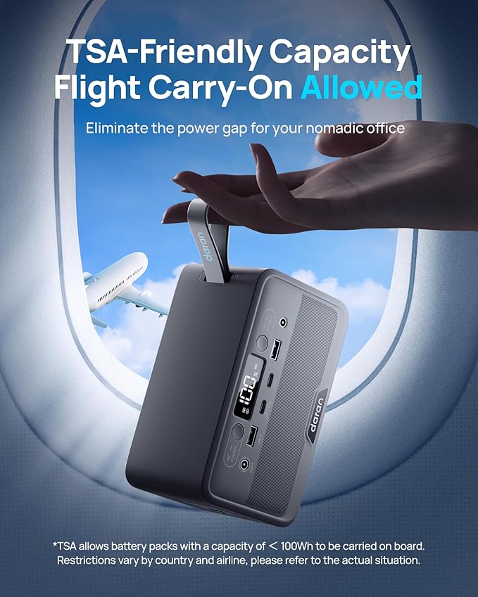 Portable Power Station 28000mAh LiFePO4 Battery, 100W Solar Power Bank, Small Generator with AC Outlet 200W Surge, 4-Port USB & PD, Fast Charging for Laptop, Camping, Emergency, Travel, (TSA Approved)