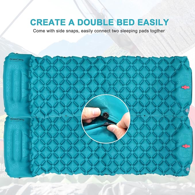 Camping Sleeping Pad, Ultralight Inflatable Mattress with Pillow Built-in Foot Pump for Outdoor Hiking Travel Tent Backpacking Trip Car, Compact Lightweight Camping Mat, Peacock Blue