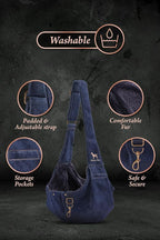 Noah & Paw Dog Sling Carrier for Small Dogs 3-10lb, Dog Sling for Small Dogs and Cats, Dog Carrier with Adjustable Padded Strap, Premium Denim, Lined with Fur, Double Safety Feature, Machine Washable